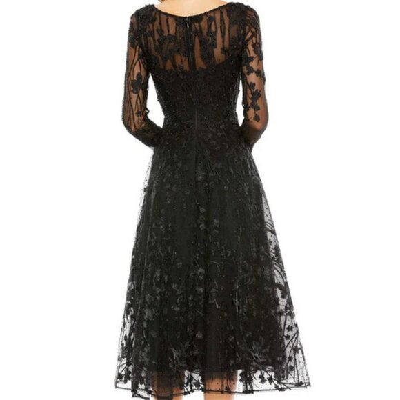 Mac Duggal Black Embellished Floral Lace Fit & Flare Cocktail Dress - Picture 2 of 3